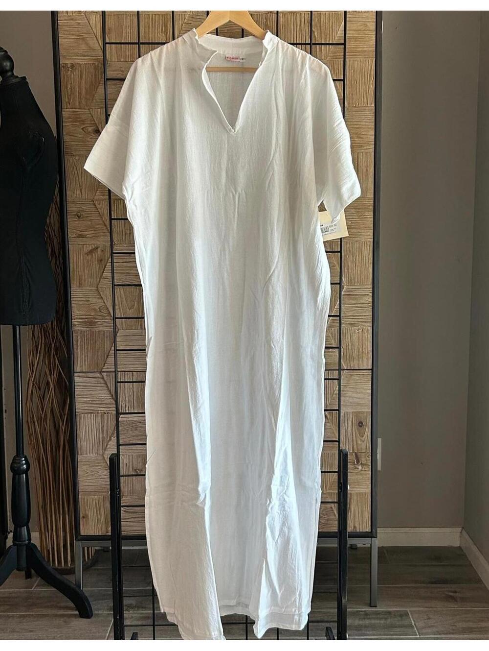 B'Gauze Women's Size S/M White Boho Cotton Gauze V-Neck Maxi Dress Kaftan NWT - Picture 3 of 5